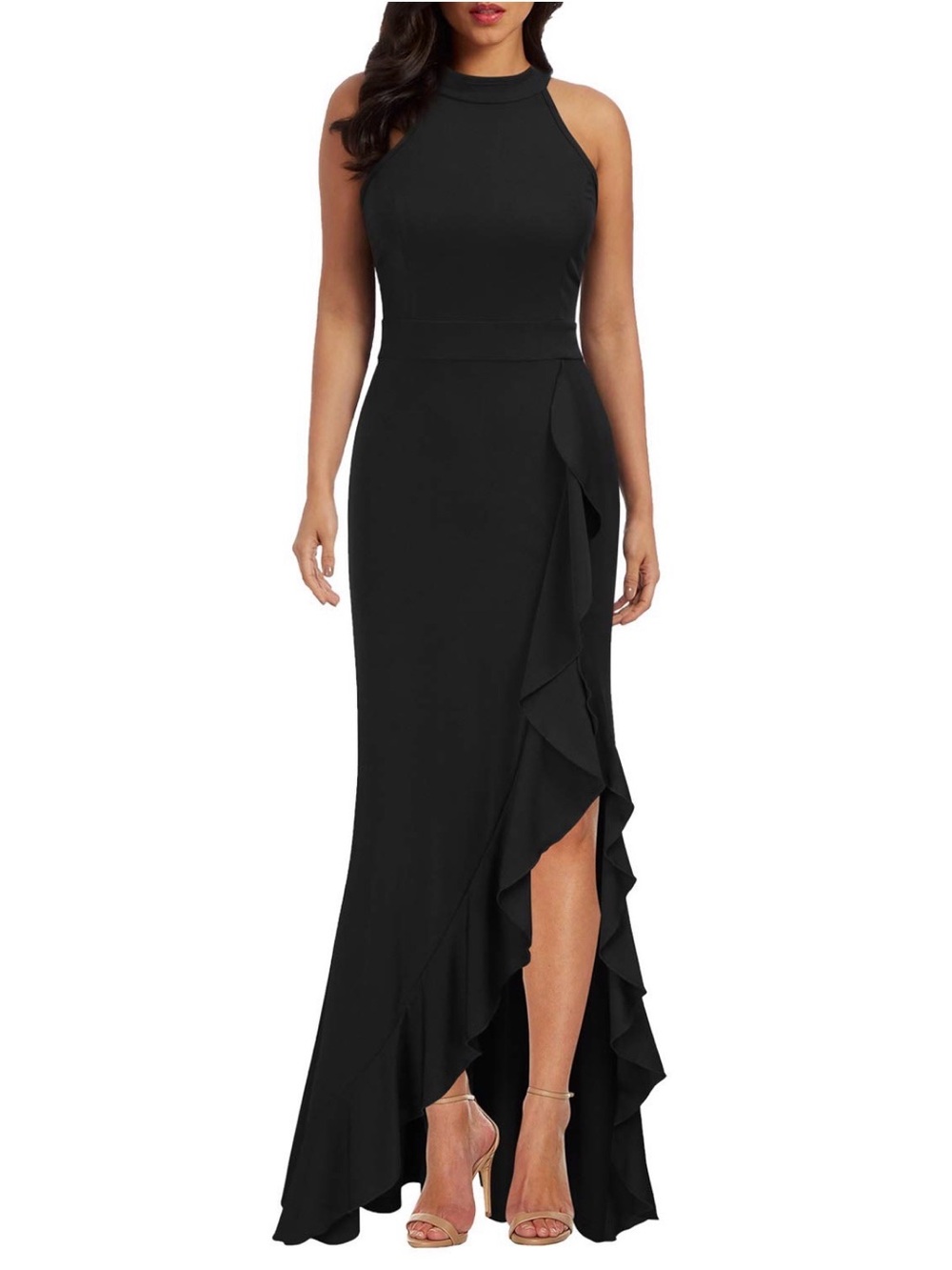 Women's High Neck Split Bodycon Mermaid Evening Long Dress Black - Medium